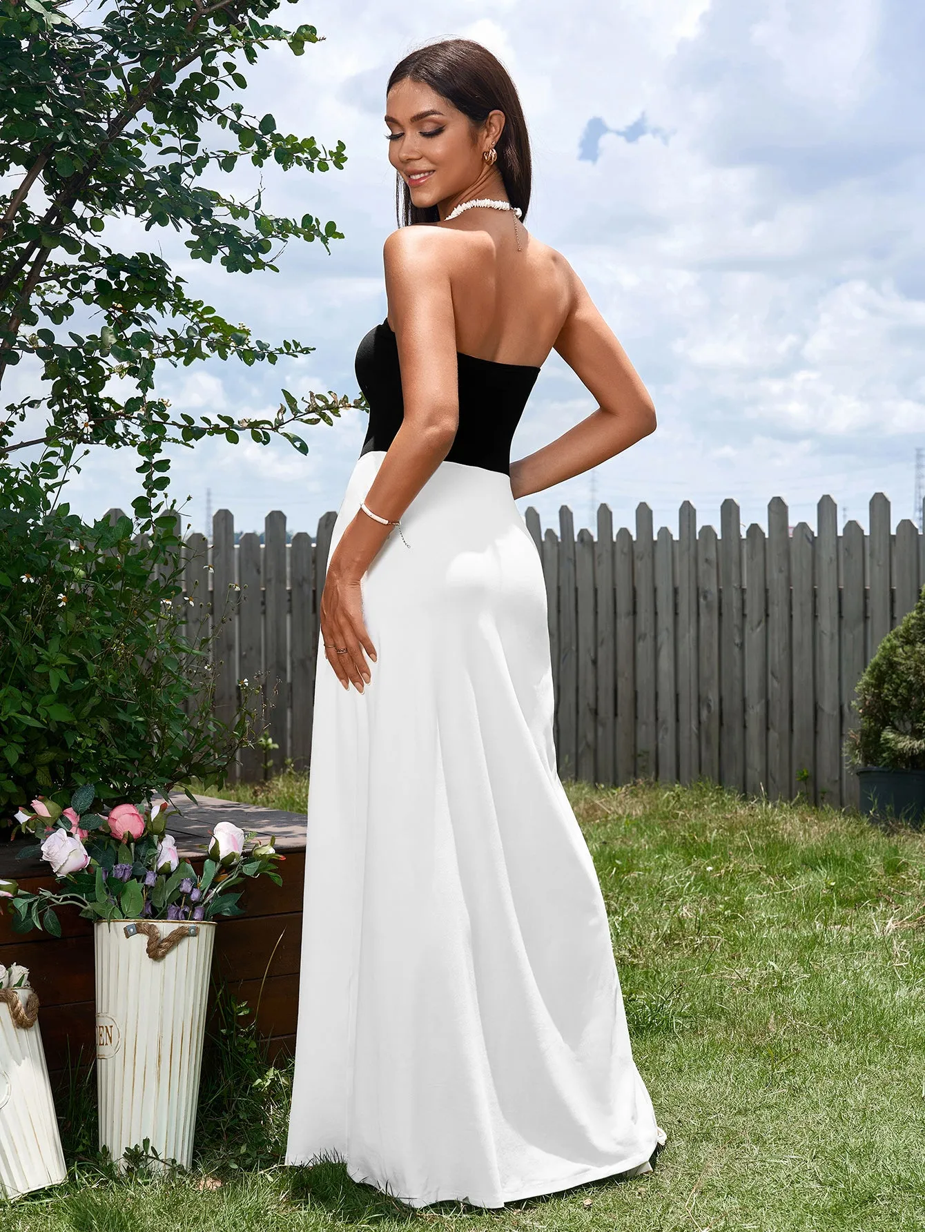 Contrast Ruched Waist Tube Maxi Dress sold by Parthea Fashion product image thumbnail 2
