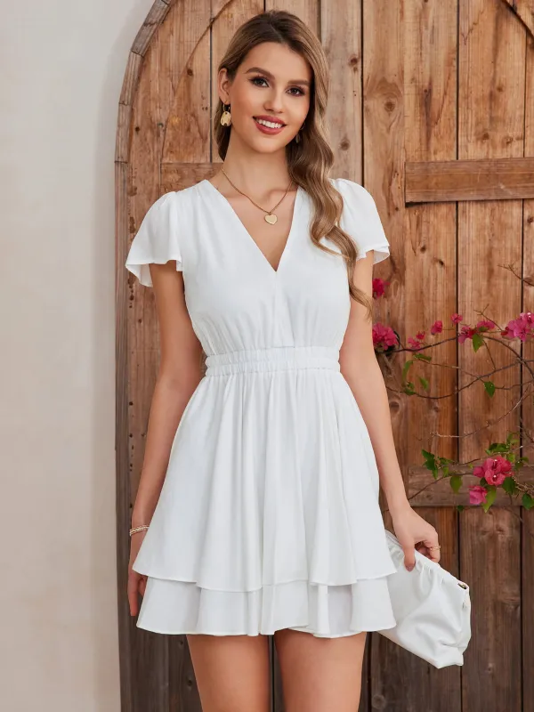 Fly Sleeve Ruched Waist Pleated Mini Dress sold by Parthea Fashion