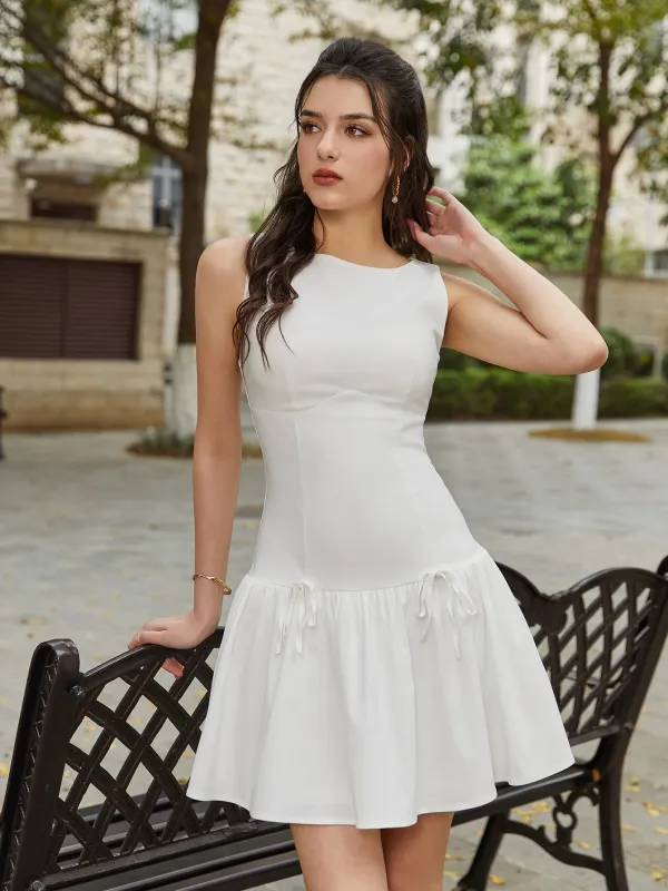 Bow Tie Embellished Sleeveless Pleated Mini Dress sold by Parthea Fashion