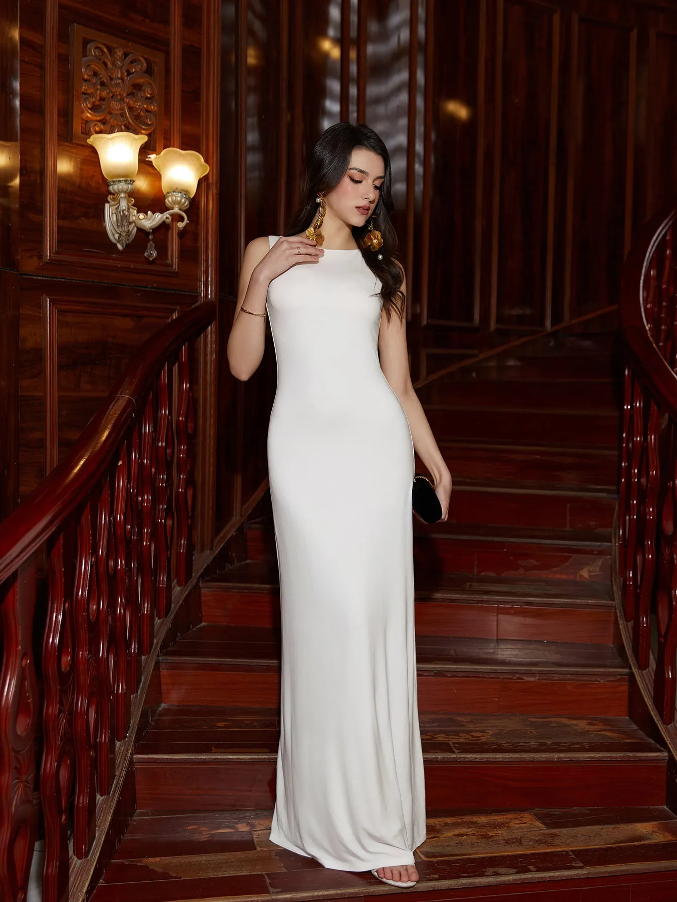 Backless Cut Out Crew Neck Long Dress sold by Parthea Fashion product image thumbnail 3