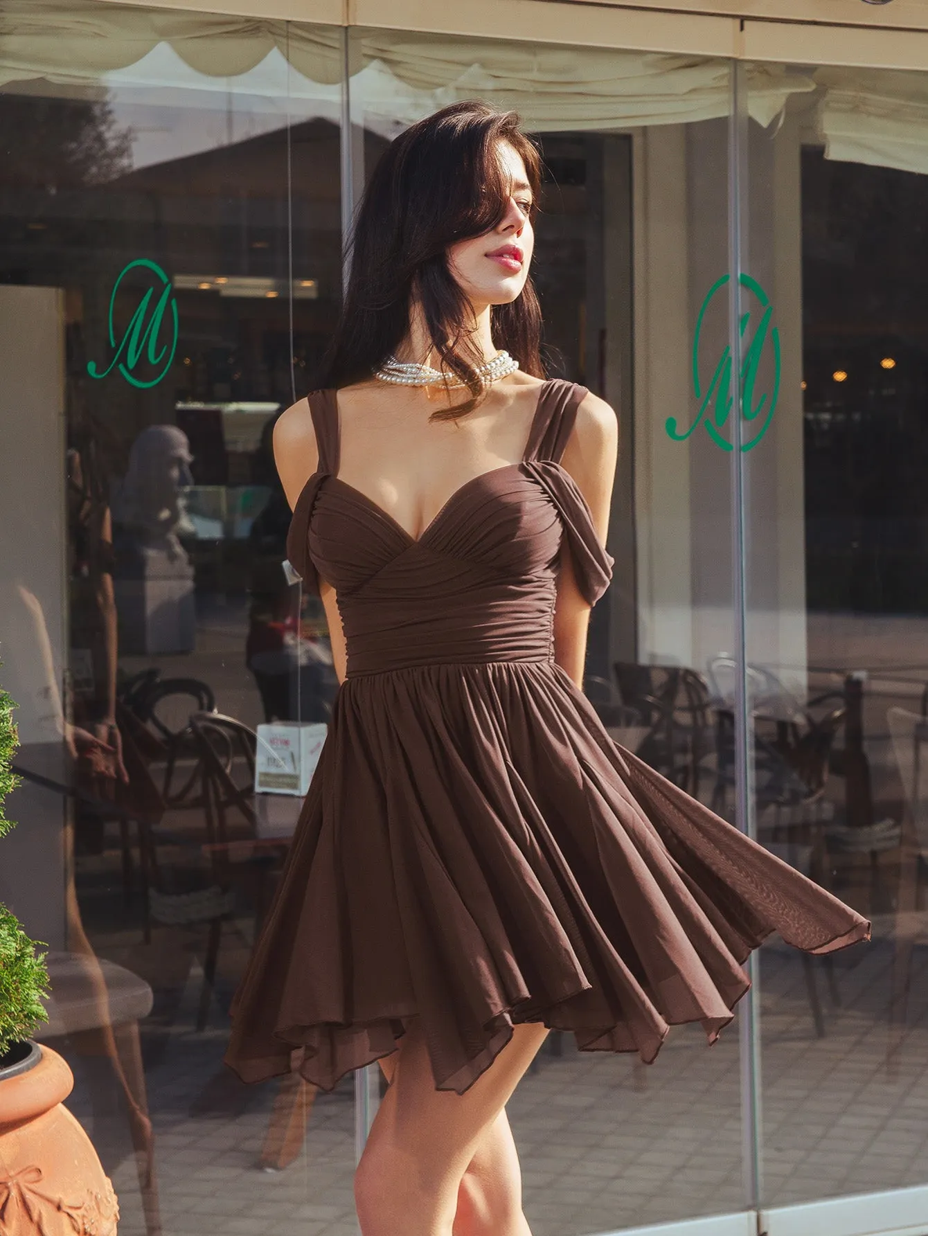 Draped Sleeve Ruched Asymmetrical Hem Mini Dress sold by Parthea Fashion product image thumbnail 3