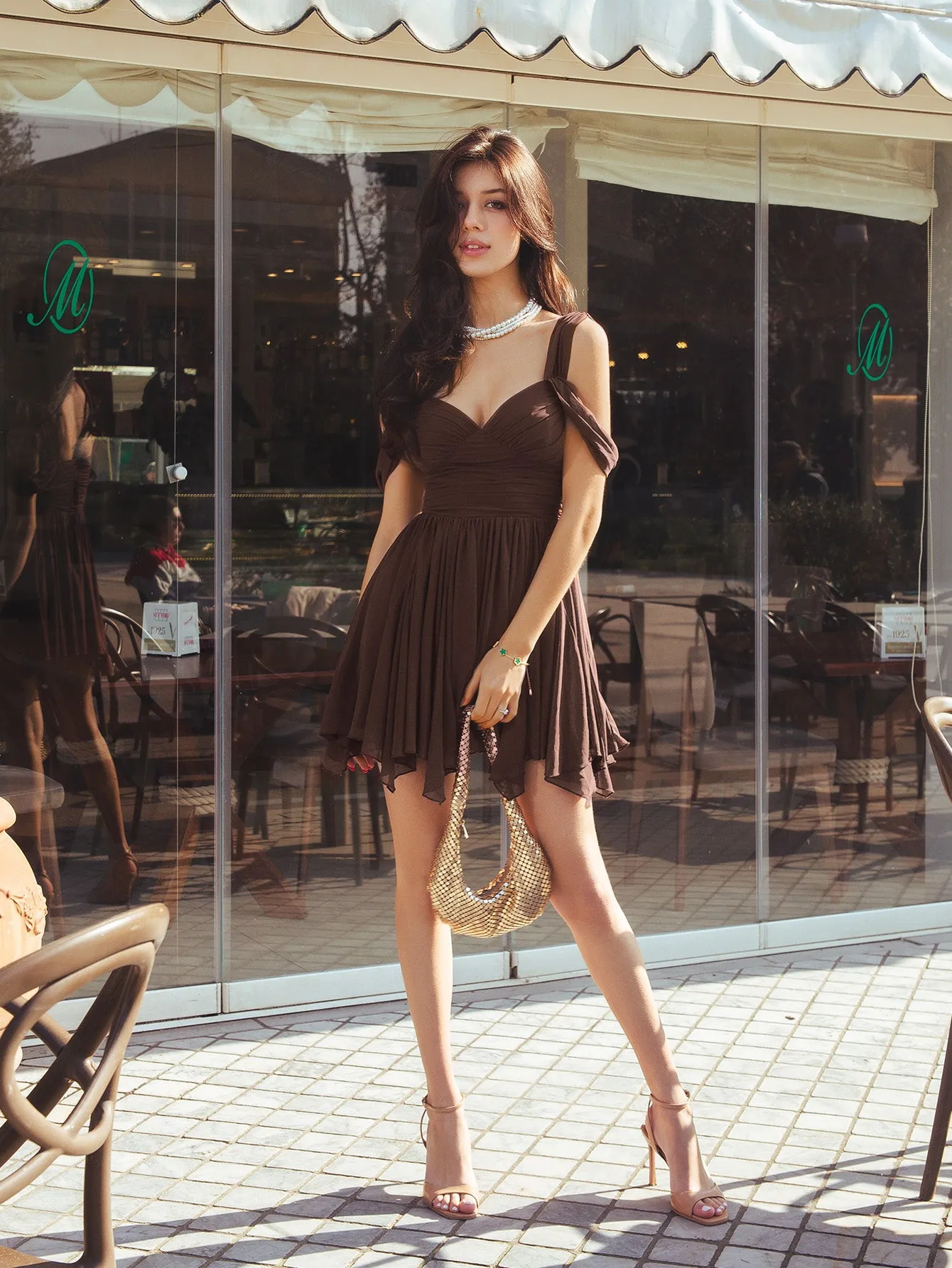 Draped Sleeve Ruched Asymmetrical Hem Mini Dress sold by Parthea Fashion product image thumbnail 5