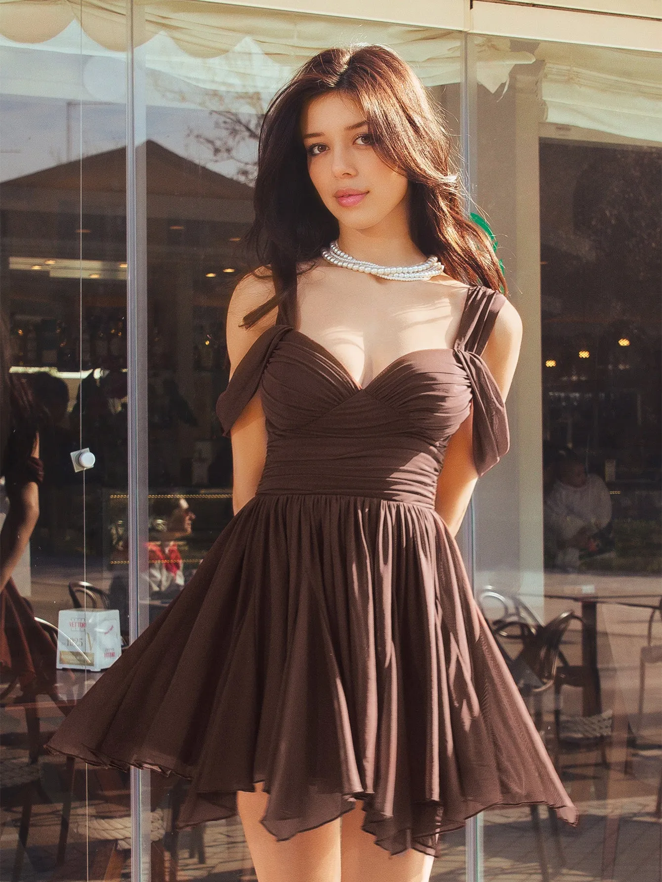 Draped Sleeve Ruched Asymmetrical Hem Mini Dress sold by Parthea Fashion