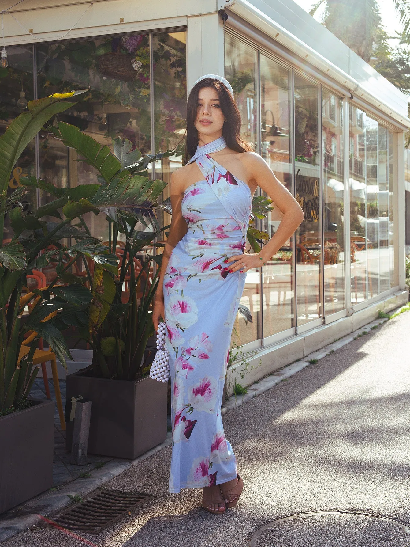 Halter Neck Ribbon Mesh Floral Print Tube Dress sold by Parthea Fashion product image thumbnail 4