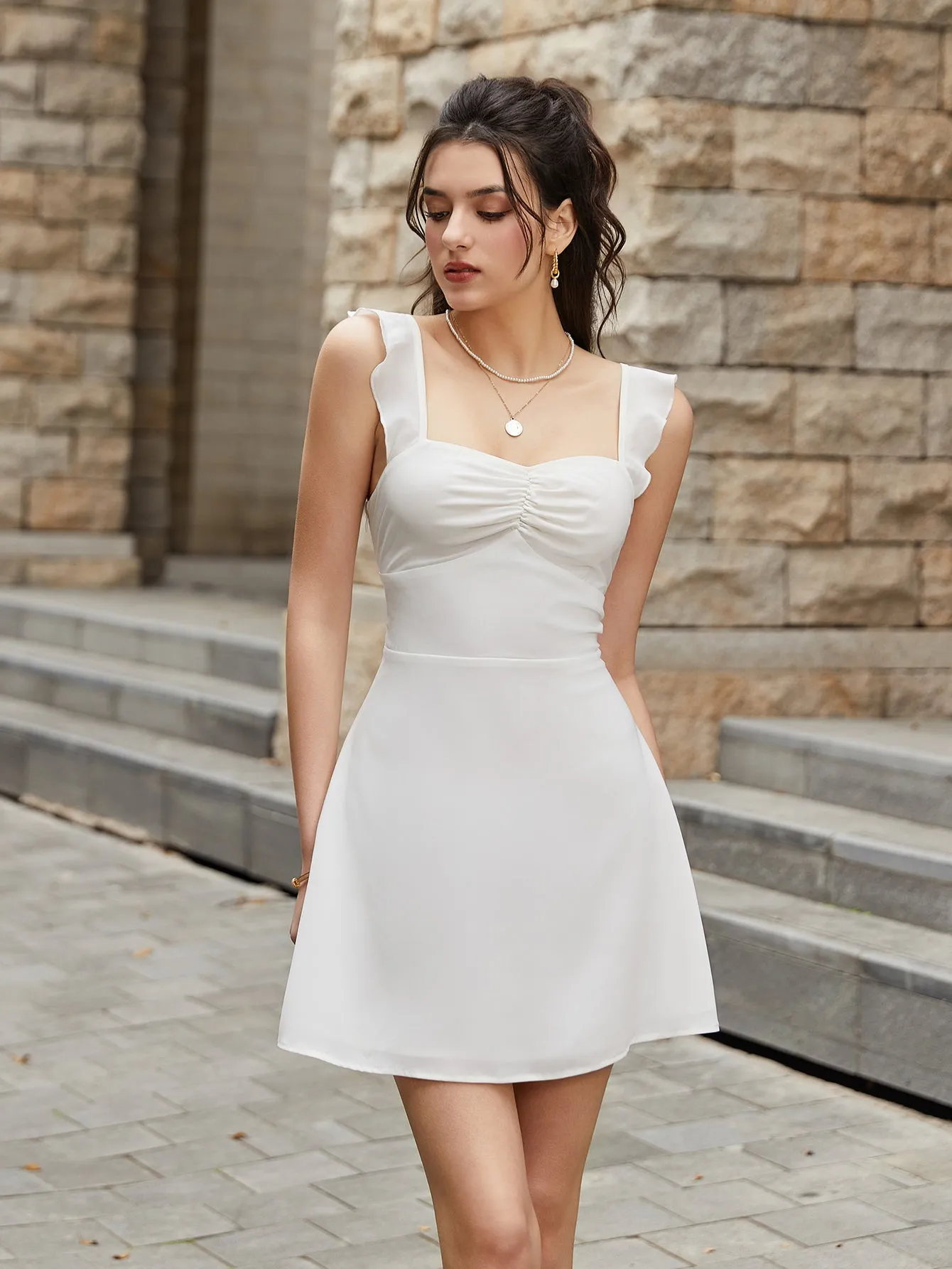 Fly Sleeve Ruched Bust Crisscross Tie Back Dress sold by Parthea Fashion product image thumbnail 3