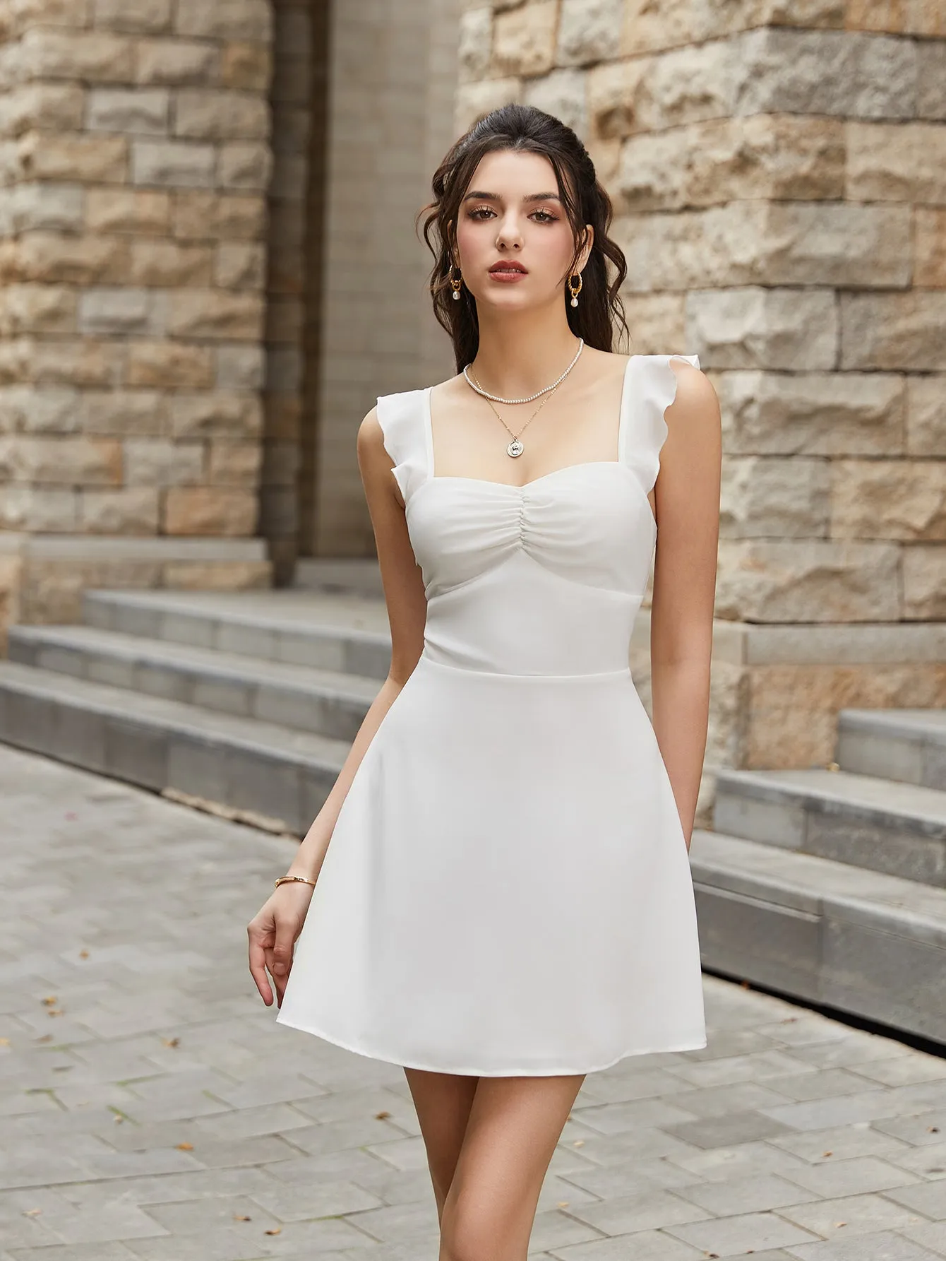 Fly Sleeve Ruched Bust Crisscross Tie Back Dress sold by Parthea Fashion