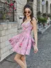 Bow Tie Crisscross Tie Back Floral Print Mini Dress sold by Parthea Fashion