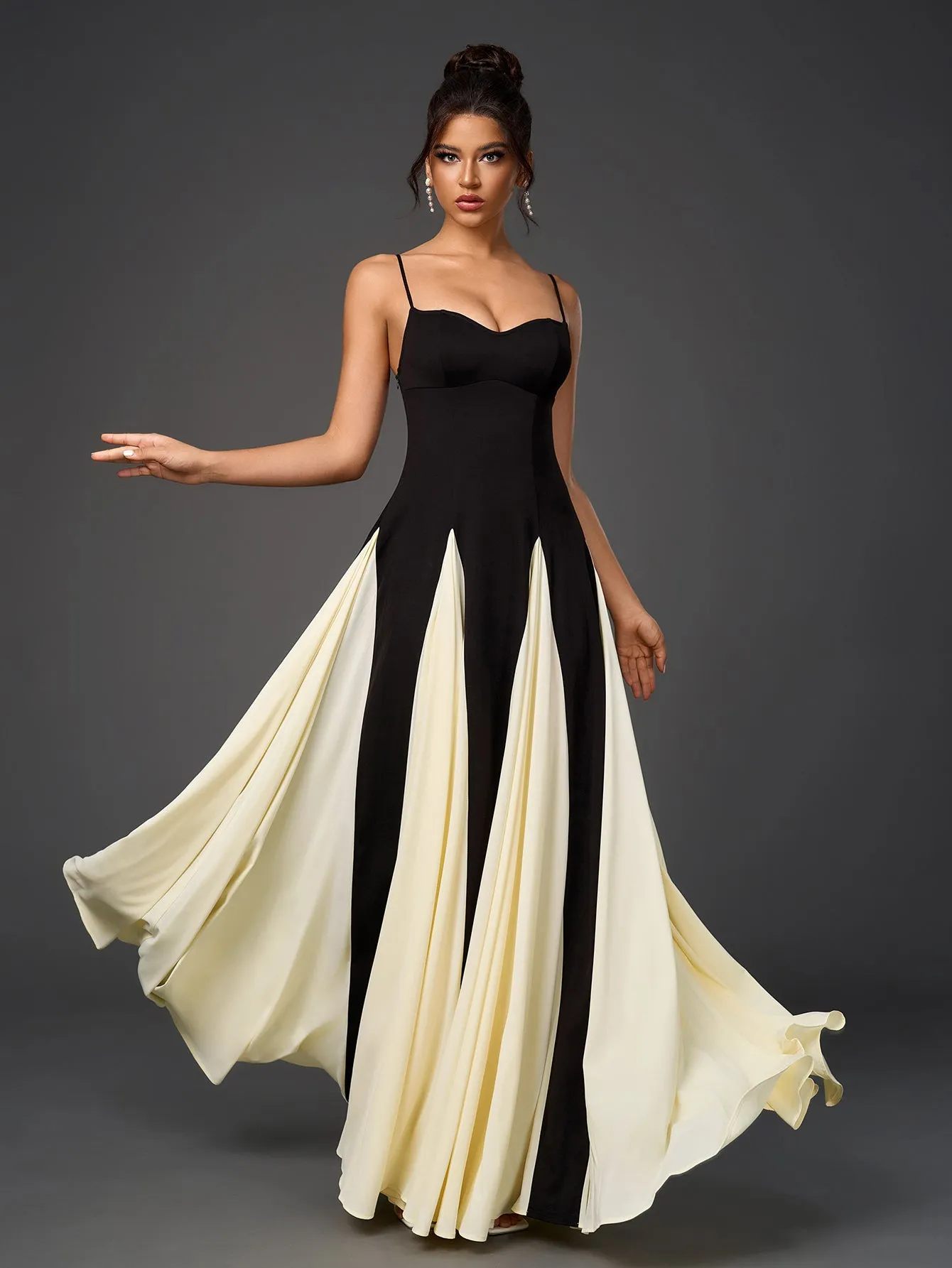 Black And White Contrast Backless Maxi Cami Dress sold by Parthea Fashion product image thumbnail 5