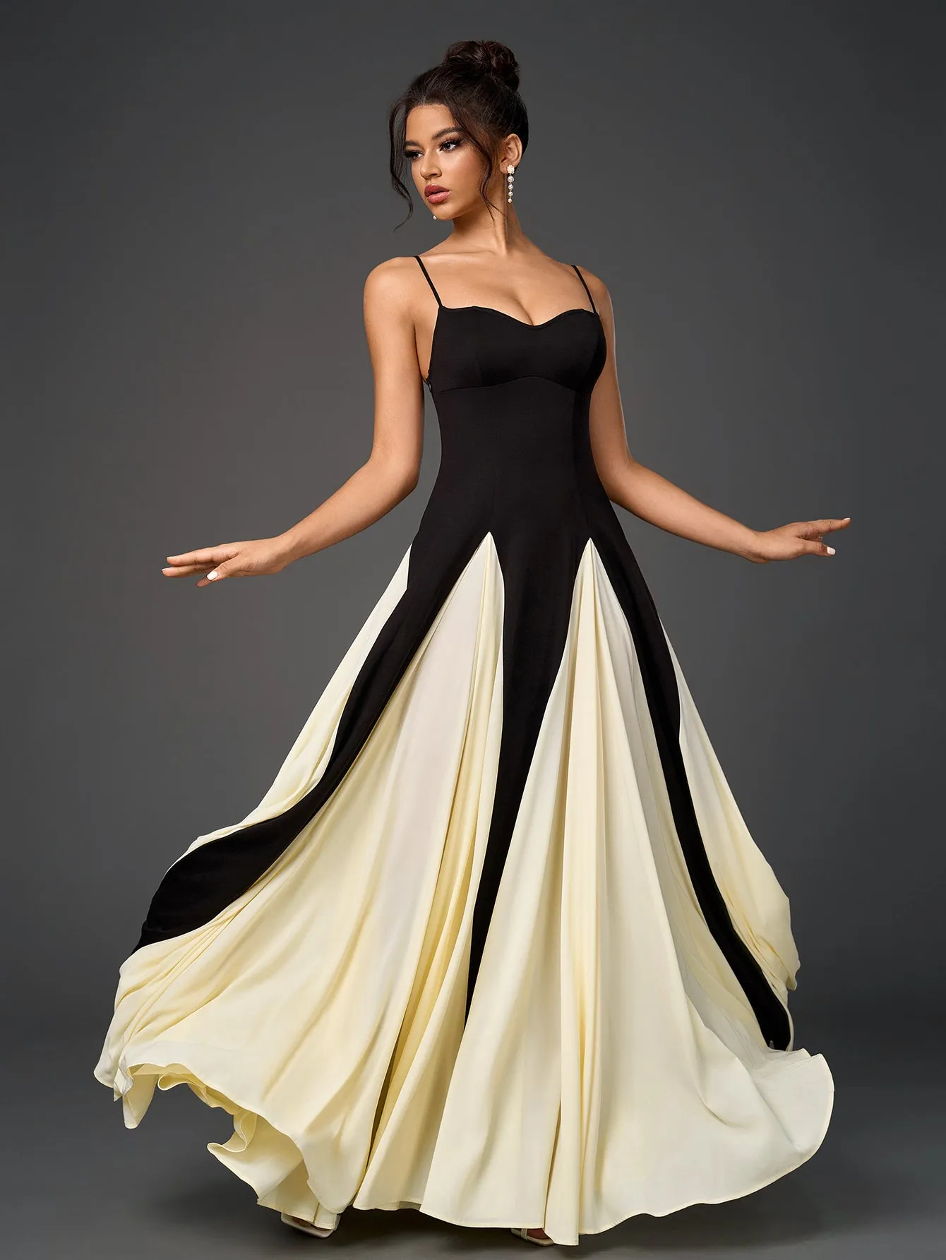 Black And White Contrast Backless Maxi Cami Dress sold by Parthea Fashion product image thumbnail 3