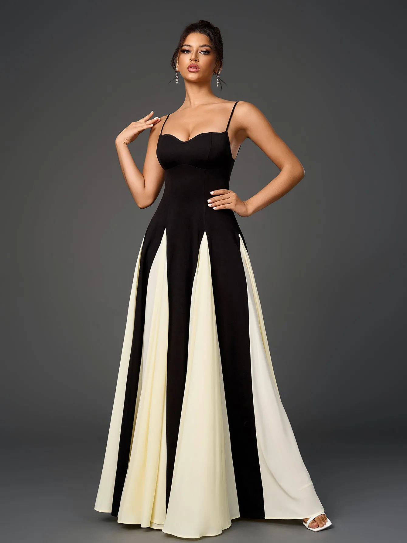 Black And White Contrast Backless Maxi Cami Dress sold by Parthea Fashion product image thumbnail 4