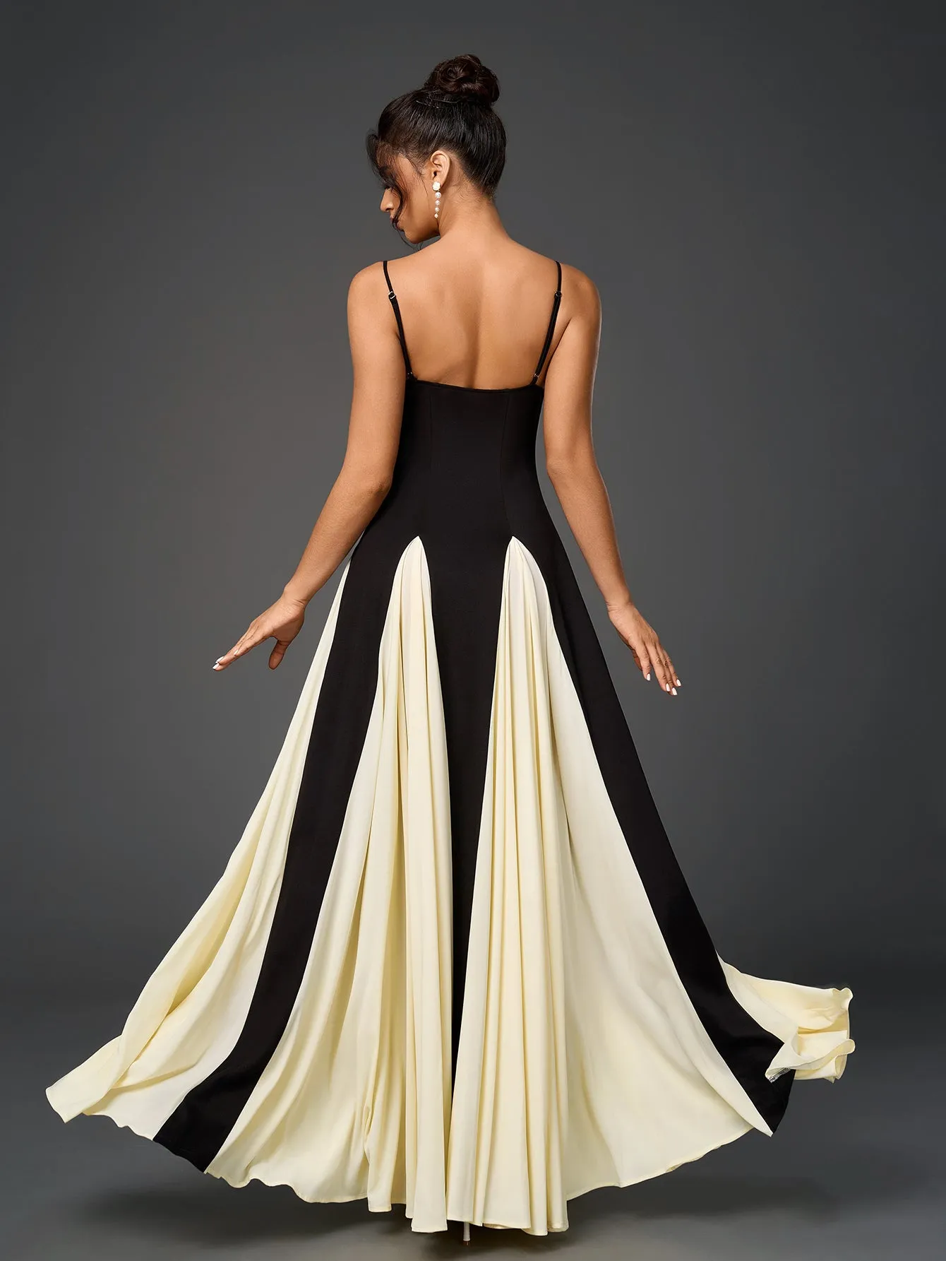 Black And White Contrast Backless Maxi Cami Dress sold by Parthea Fashion product image thumbnail 2