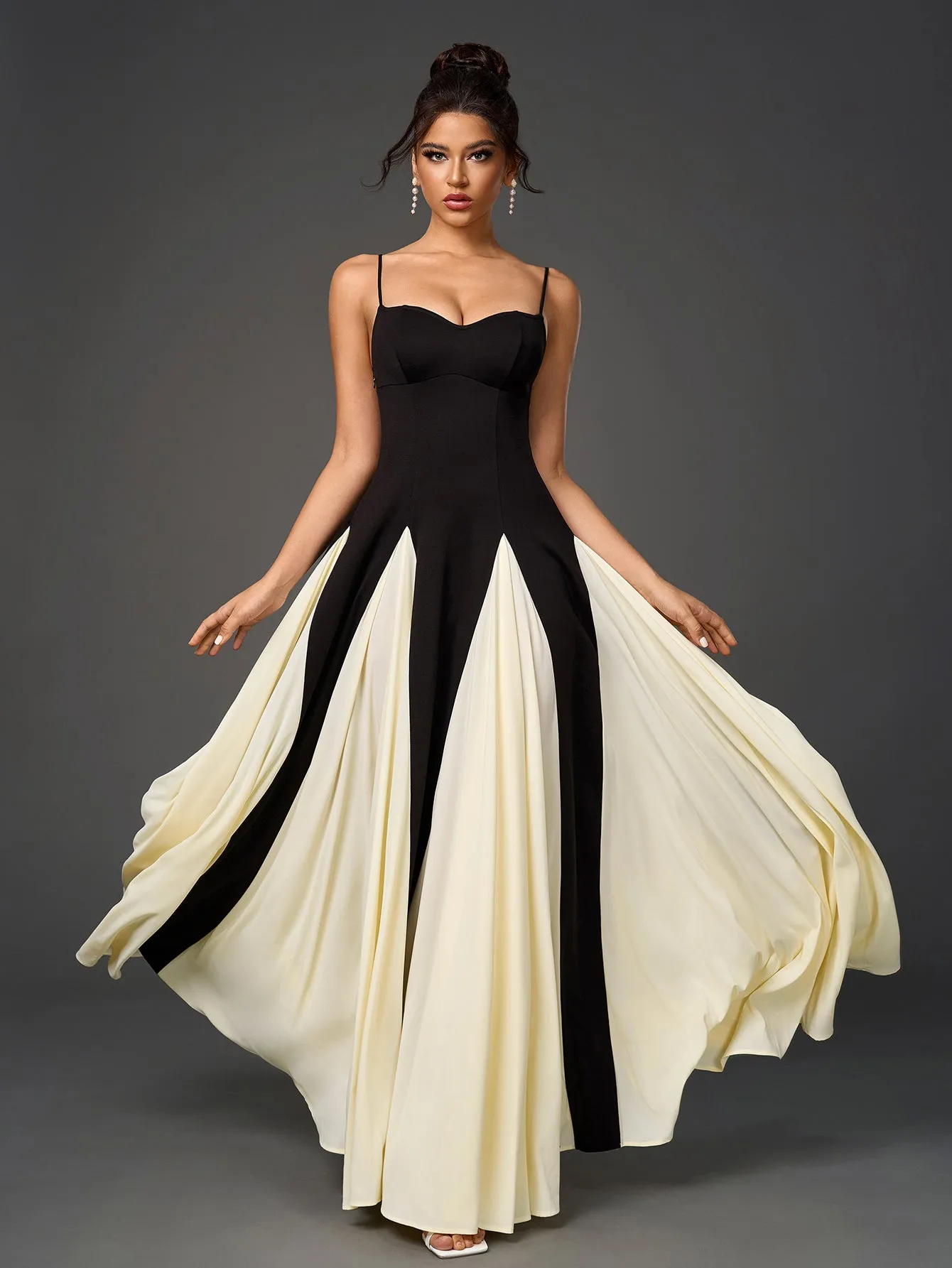 Black And White Contrast Backless Maxi Cami Dress sold by Parthea Fashion