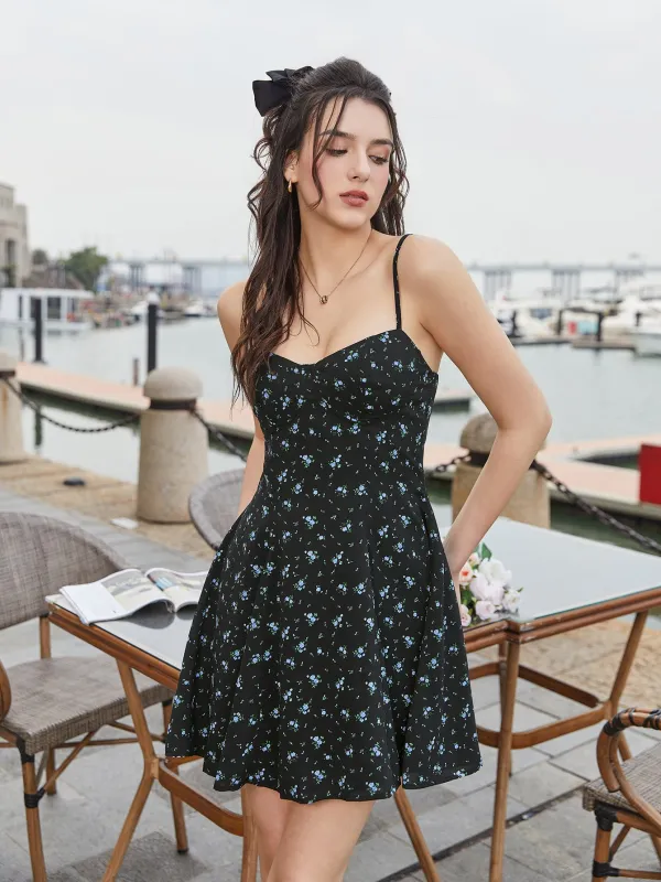 Floral Print Backless Flared Hem Cami Dress sold by Parthea Fashion