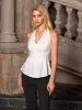 Halter V-Neck Pleated Waist Button Top sold by Parthea Fashion