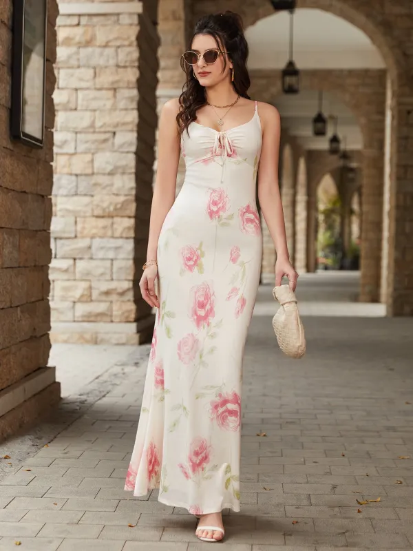 Tie Front Floral Print Bodycon Cami Dress sold by Parthea Fashion