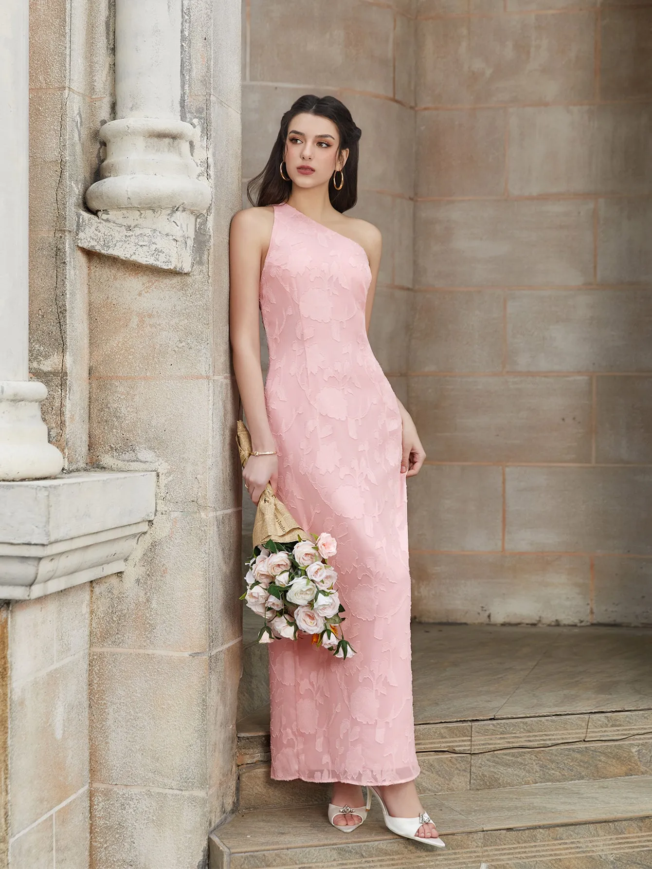 One Shoulder Tie Back Backless Jacquard Long Dress sold by Parthea Fashion product image thumbnail 3