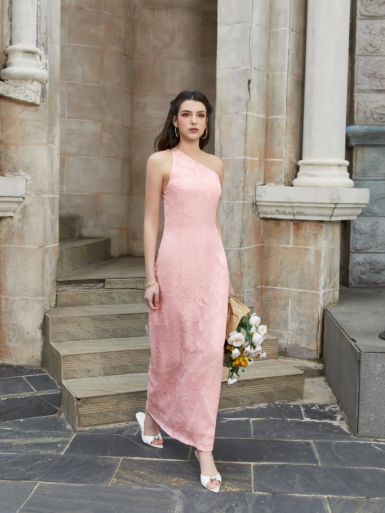 One Shoulder Tie Back Backless Jacquard Long Dress sold by Parthea Fashion product image thumbnail 5