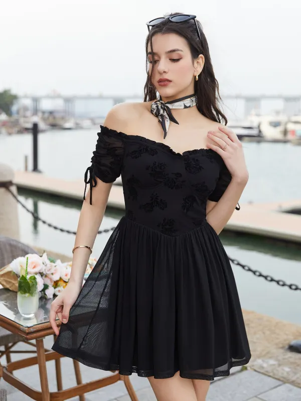 Off Shoulder Drawstring Cuffs Mesh Dress sold by Parthea Fashion