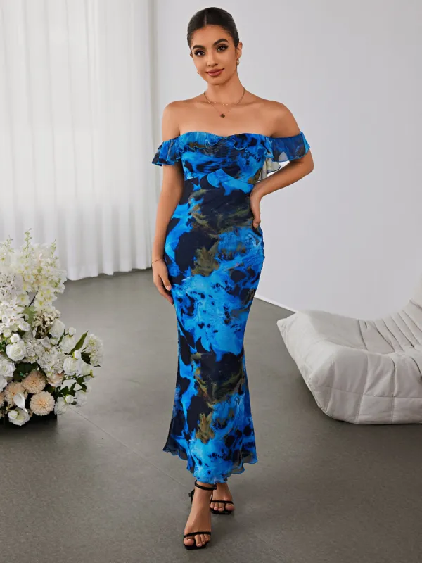 Off Shoulder Floral Mesh Mermaid Dress sold by Parthea Fashion
