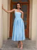 Halter Ruched Backless Flared Pocket Long Dress sold by Parthea Fashion