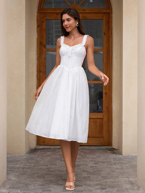 Tie Front Embroidery Solid Midi Dress made by Parthea Fashion