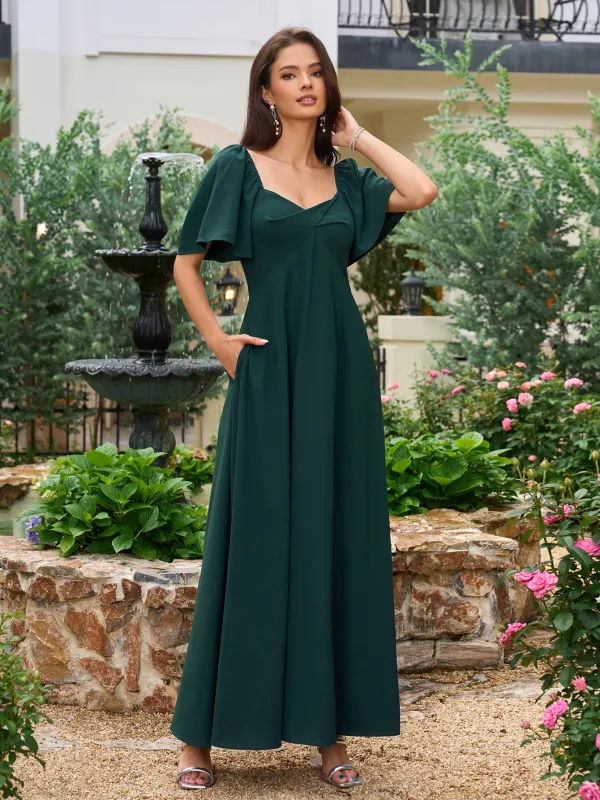 Batwing Sleeve V-Neck Bow Tie Back With Pockets Long Dress sold by Parthea Fashion