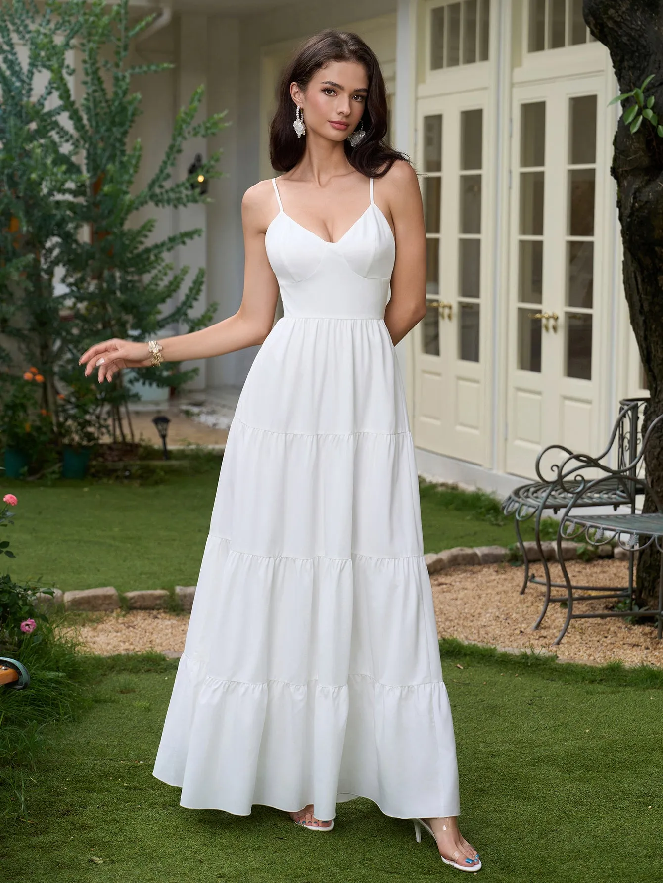 V-Neck Cut Out Bow Tie Back Cami Long Dress sold by Parthea Fashion product image thumbnail 4