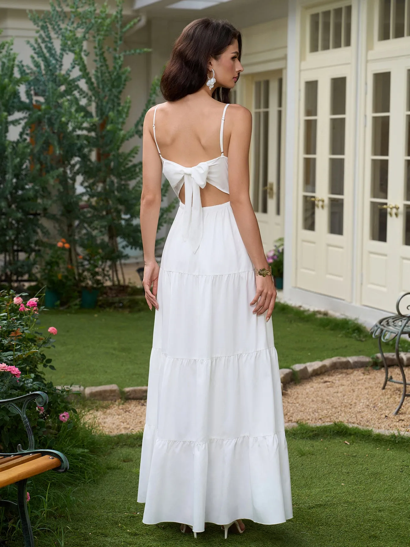 V-Neck Cut Out Bow Tie Back Cami Long Dress sold by Parthea Fashion product image thumbnail 2