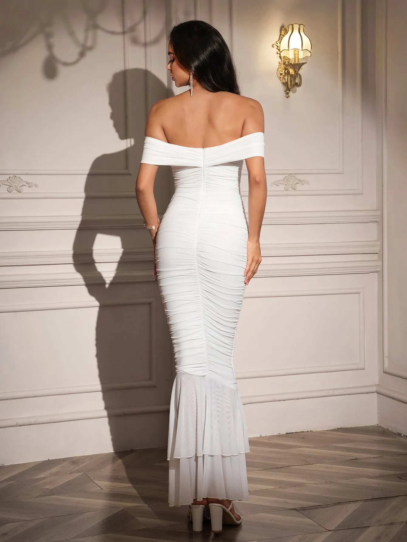 Off Shoulder Zipper Back Ruched Maxi Dress sold by Parthea Fashion product image thumbnail 2