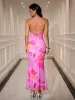 Floral Print Ruched Crisscross Back Maxi Dress sold by Parthea Fashion