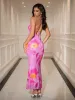 Floral Print Ruched Crisscross Back Maxi Dress sold by Parthea Fashion