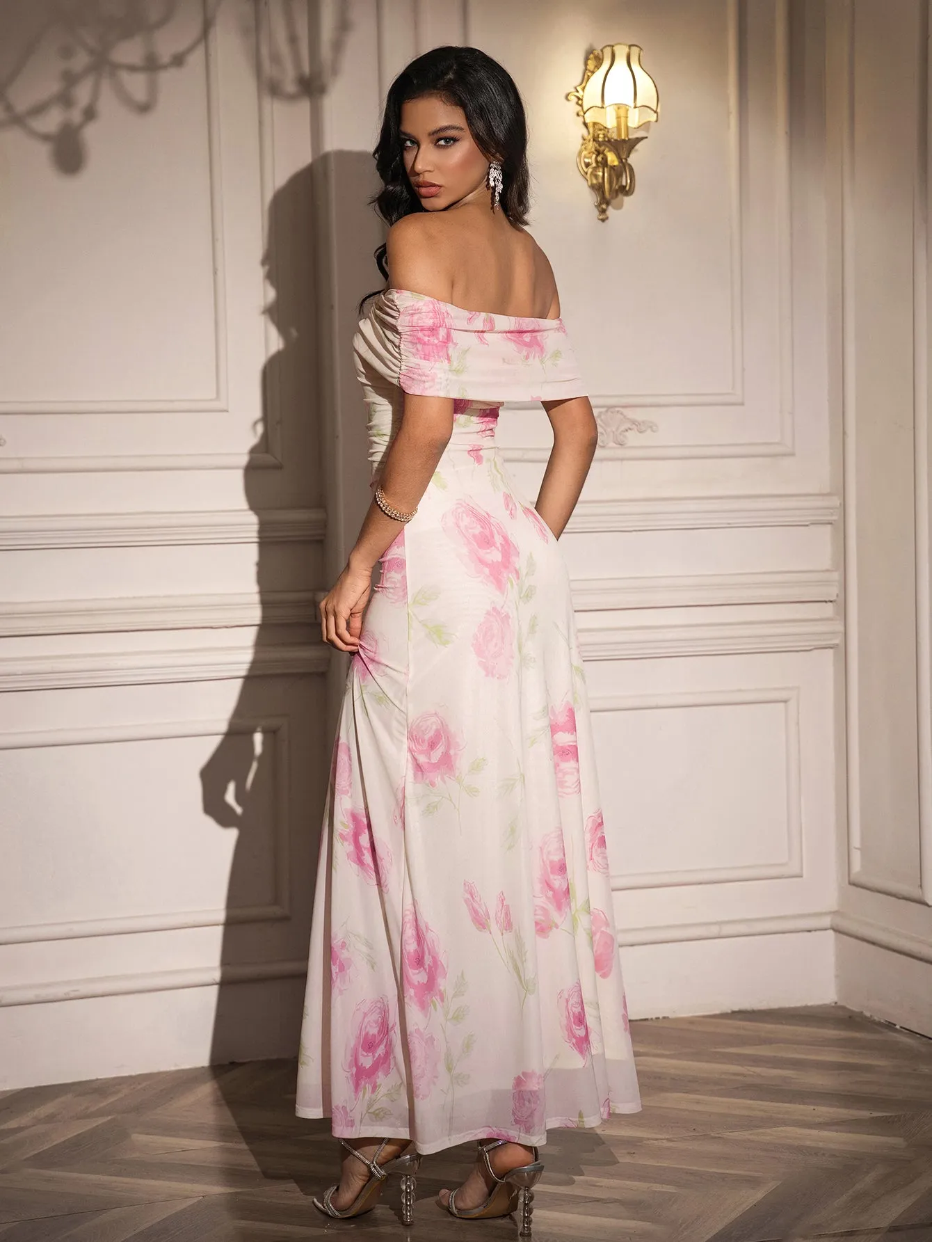 Off Shoulder Ruched Floral Print Dress sold by Parthea Fashion product image thumbnail 2