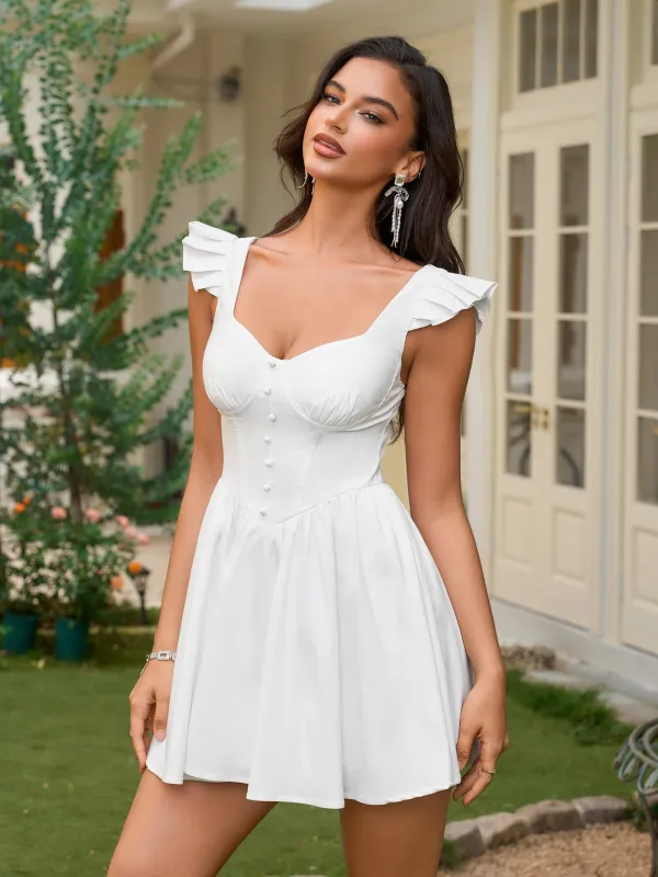 Fly Sleeve Ruched Bust Embellished Button Backless Dress sold by Parthea Fashion