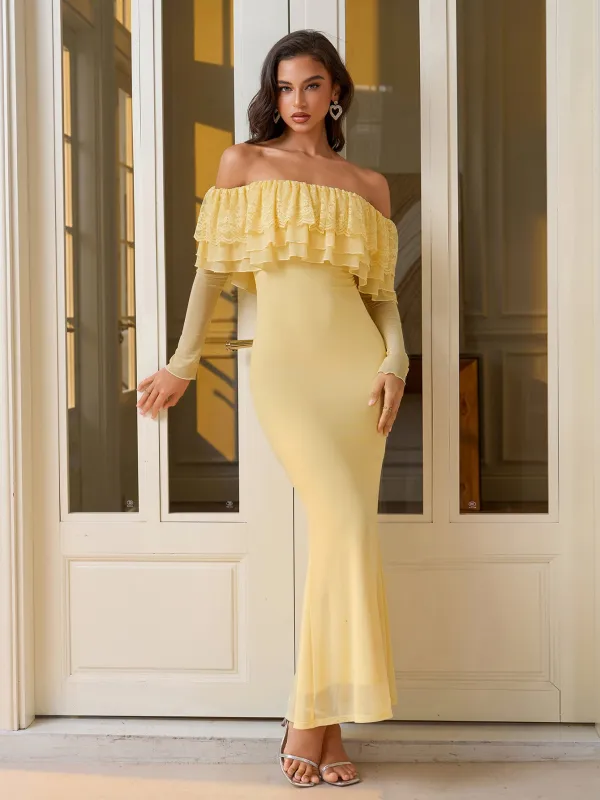 Off Shoulder Long Sleeve Bodycon Mesh Dress sold by Parthea Fashion