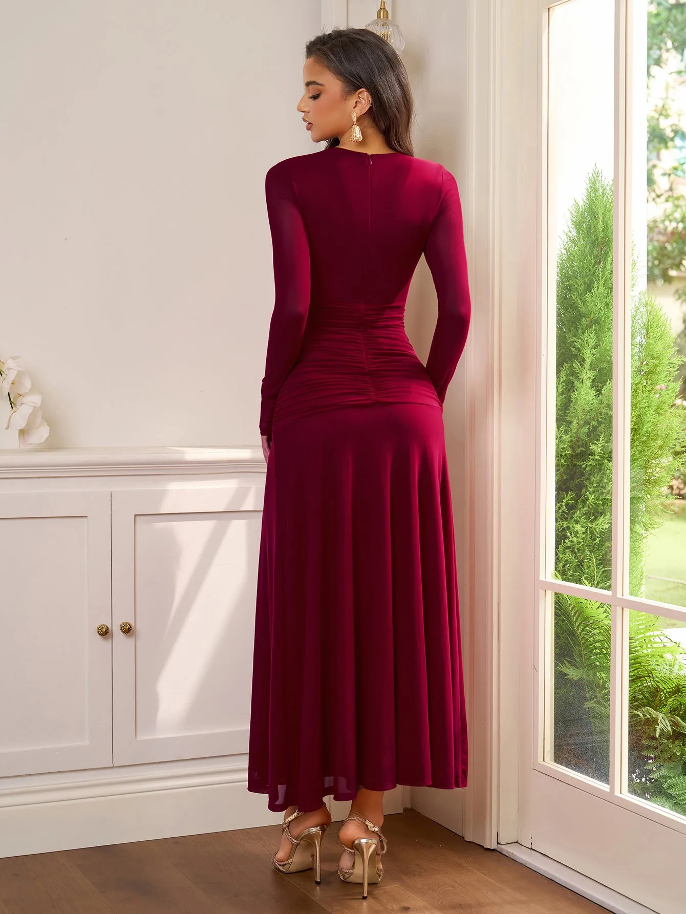 Ruched Crisscross Waist Split Thigh Mesh Dress sold by Parthea Fashion product image thumbnail 2