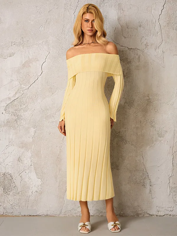 Off Shoulder Knitted Bodycon Dress sold by Parthea Fashion