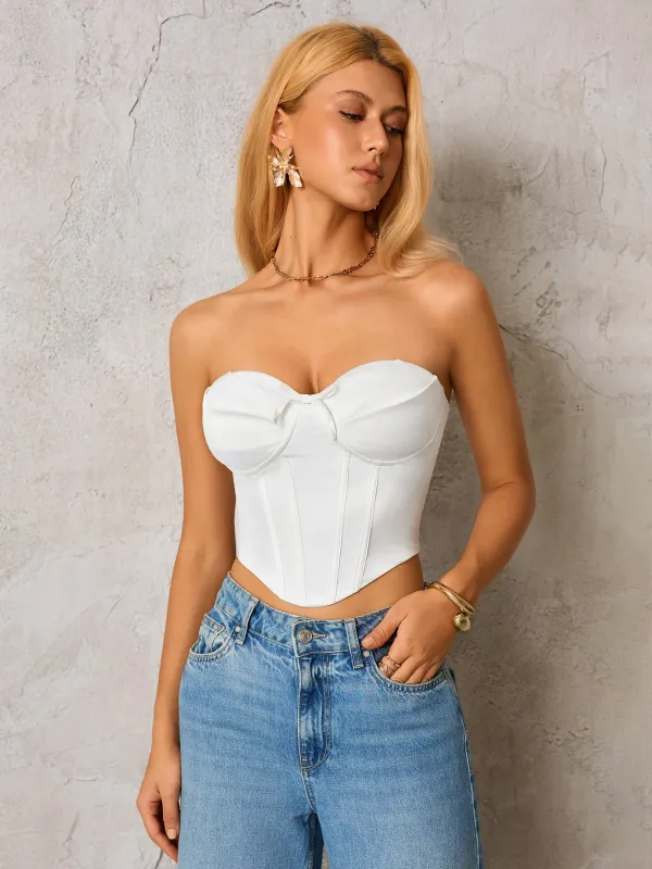Bow Tie Front Zipper Back Asymmetrical Hem Tube Top sold by Parthea Fashion