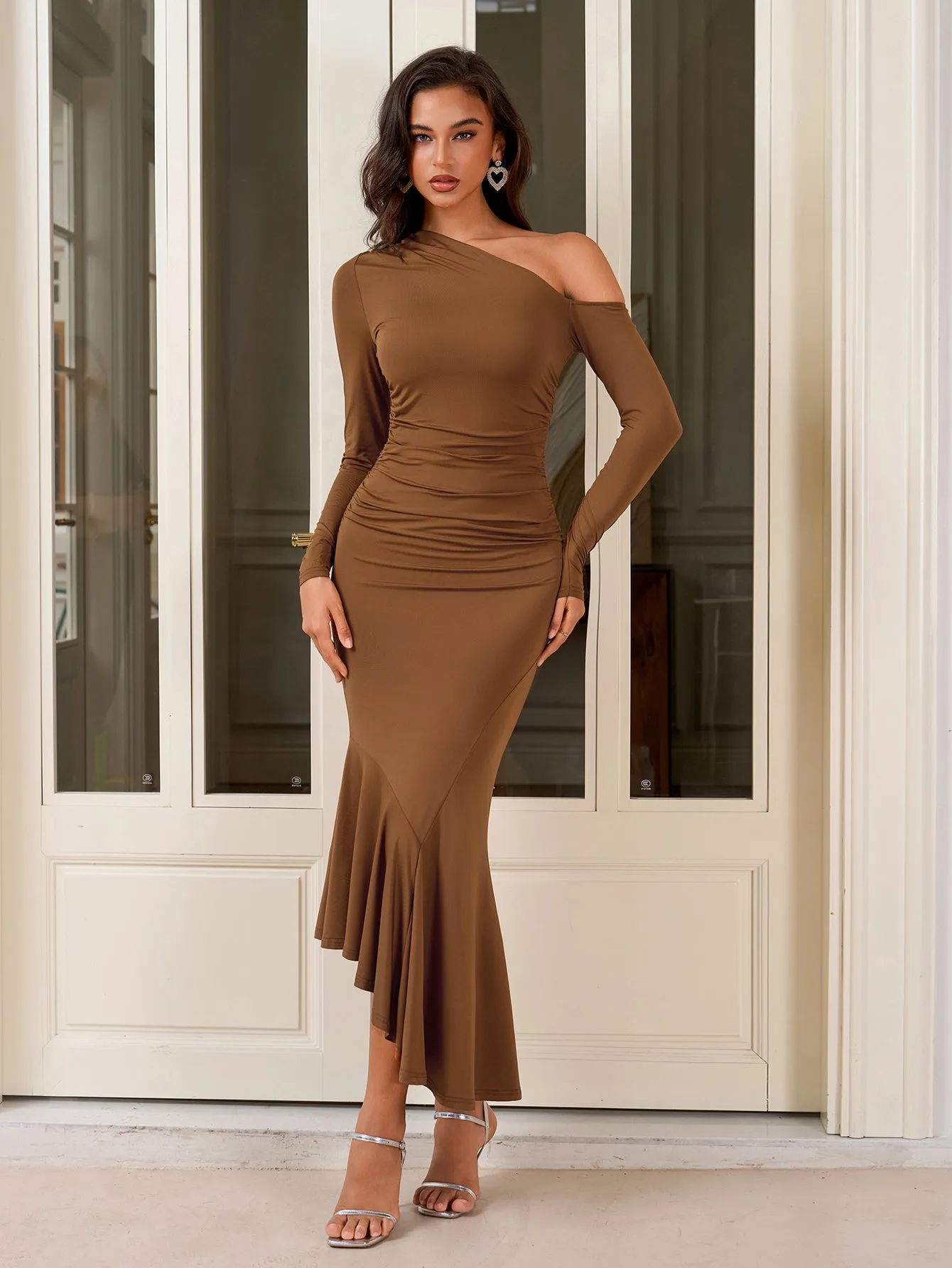 One Shoulder Ruched Asymmetrical Hem Dress sold by Parthea Fashion