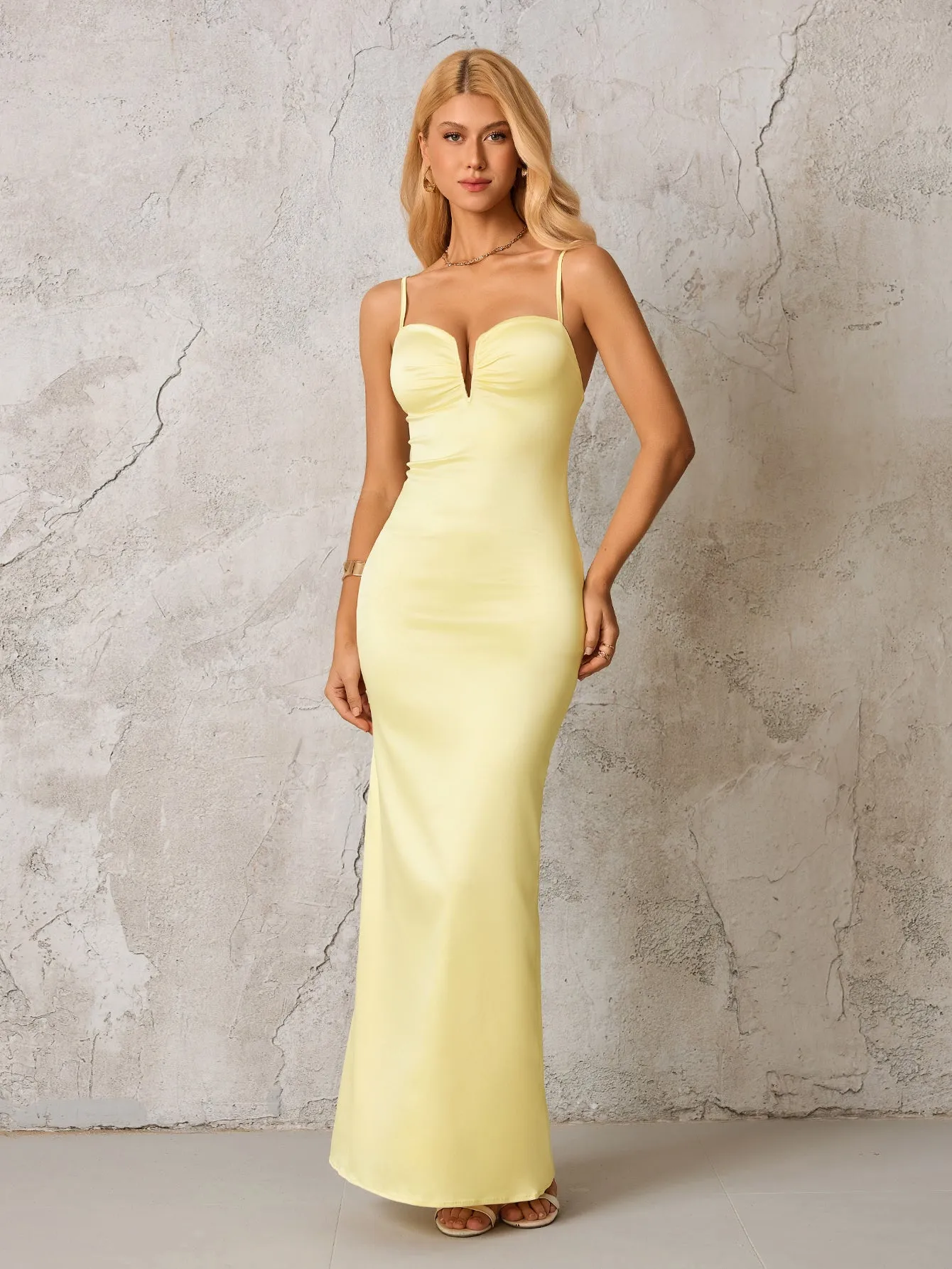 Ruched Bust Cut Out Backless Satin Dress sold by Parthea Fashion