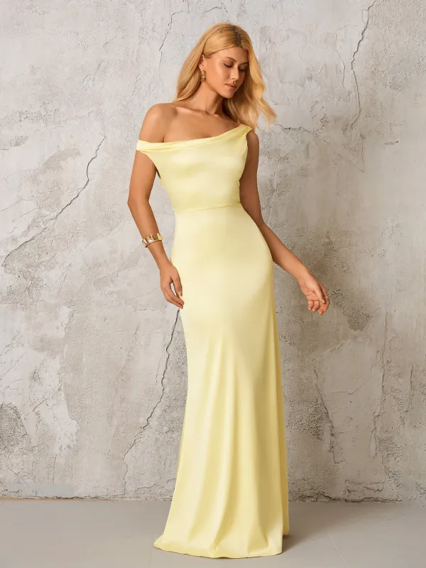 One Shoulder Backless Satin Maxi Dress sold by Parthea Fashion