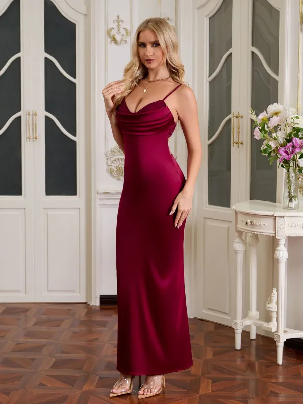 Backless Ruched Bust Zipper Back Satin Dress sold by Parthea Fashion