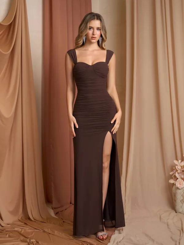 Ruched Split Thigh Mesh Bodycon Dress sold by Parthea Fashion