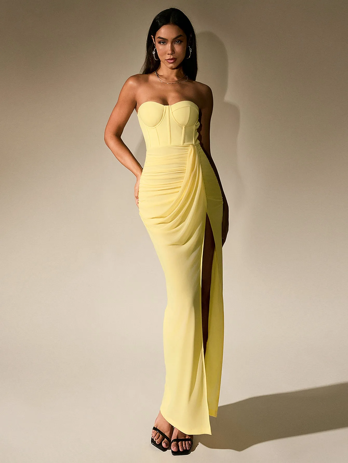 Ruched Corset Split Hem Mesh Tube Dress sold by Parthea Fashion product image thumbnail 3