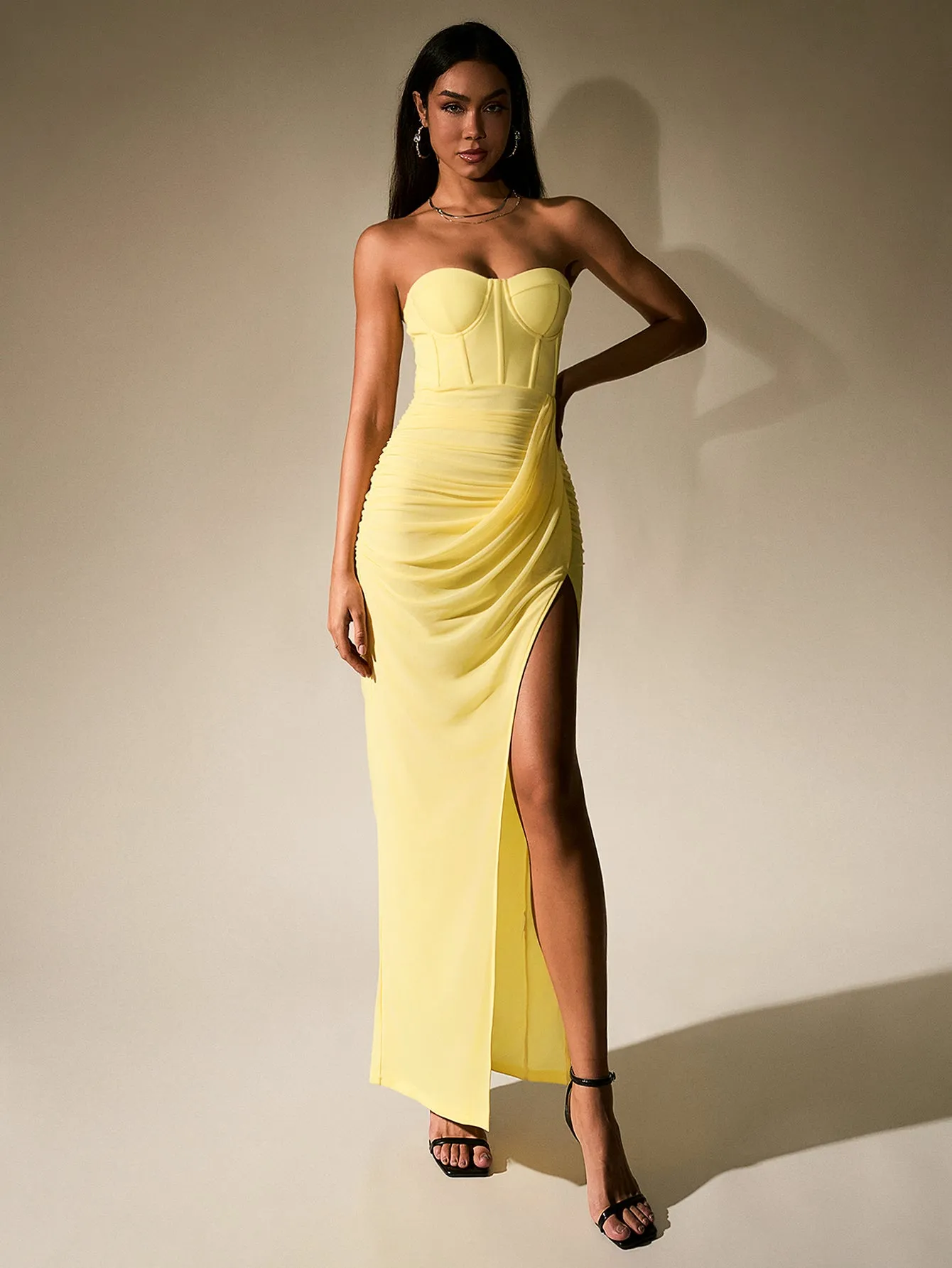 Ruched Corset Split Hem Mesh Tube Dress sold by Parthea Fashion product image thumbnail 5