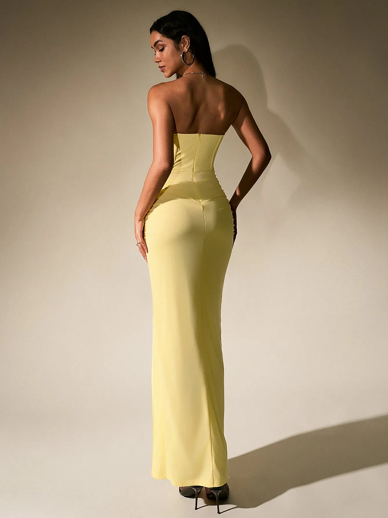 Ruched Corset Split Hem Mesh Tube Dress sold by Parthea Fashion product image thumbnail 2