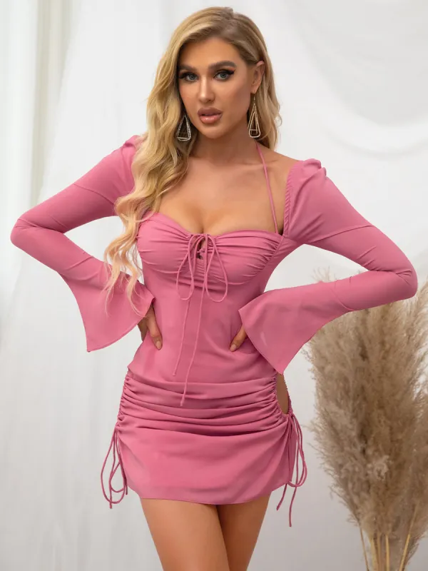 Flare Sleeve Lace Up Mini Dress sold by Parthea Fashion