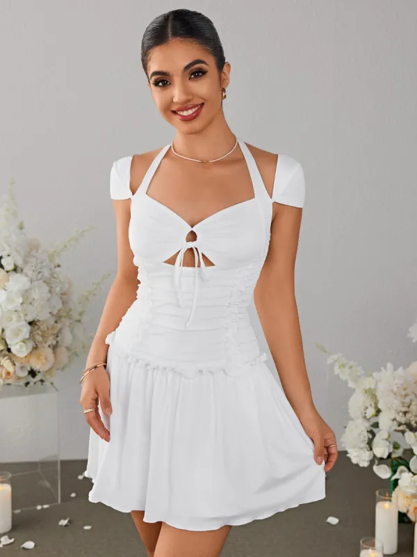 Cut Out Halter Ruched Mini Dress sold by Parthea Fashion