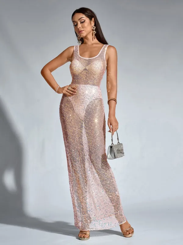 Backless Mesh Sequin Perspective Long Dress(Including Underwear) sold by Parthea Fashion