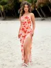 Split Thigh Backless Tie Ruched Floral Print Dress sold by Parthea Fashion