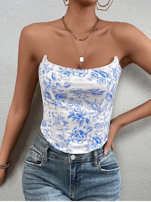 Crisscross Back Floral Print Tube Top sold by Parthea Fashion